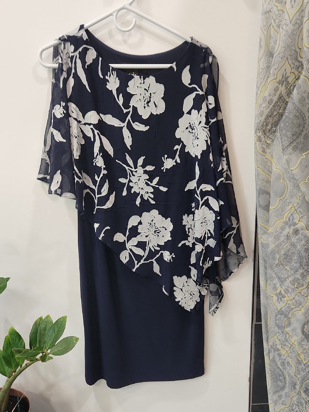 Scarlett Navy and White One-Shoulder Floral Overlay Dress